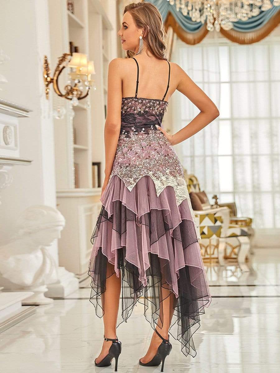 Women's Sexy V Neck Irregular Hem Cocktail Prom Dresses #color_Purple Orchid