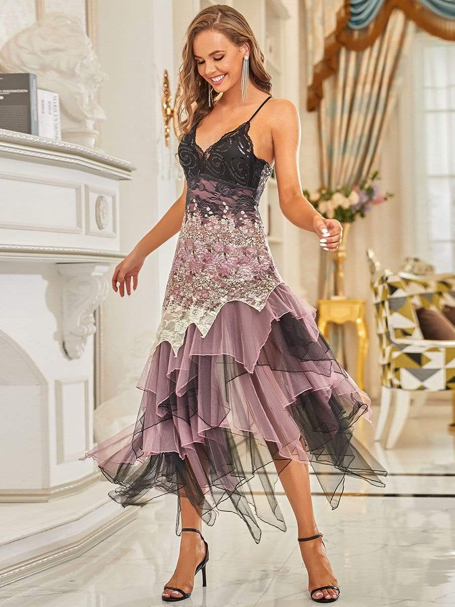 Women's Sexy V Neck Irregular Hem Cocktail Prom Dresses #color_Purple Orchid