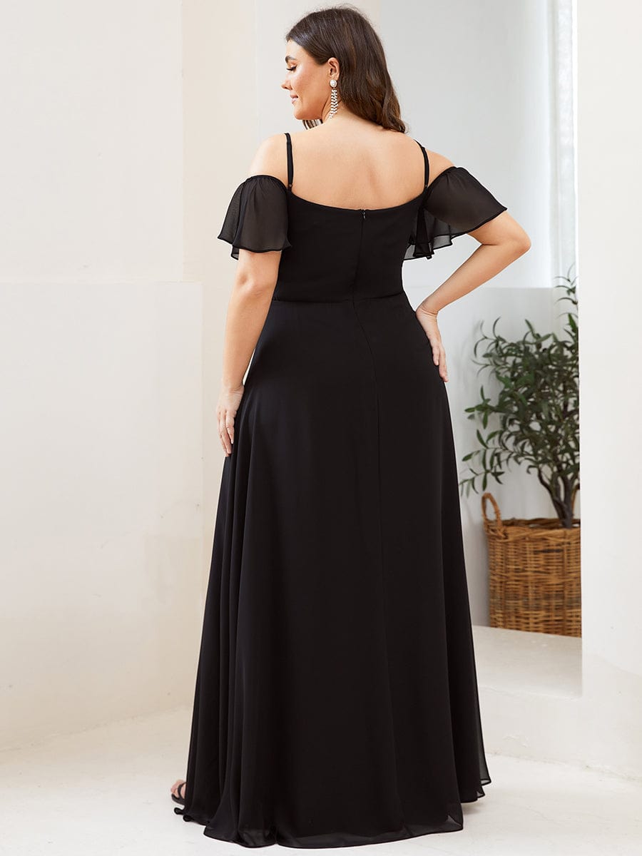 Cold-Shoulder High Split Floor Length Bridesmaid Dress #color_Black