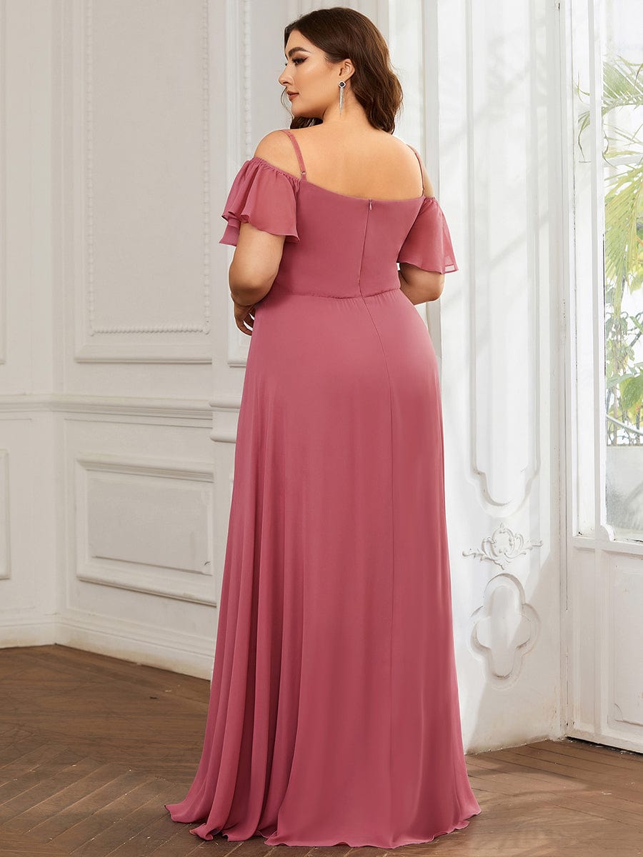 Custom Size Cold-Shoulder Floor Length Bridesmaid Dress with Side Slit #color_Cameo Brown