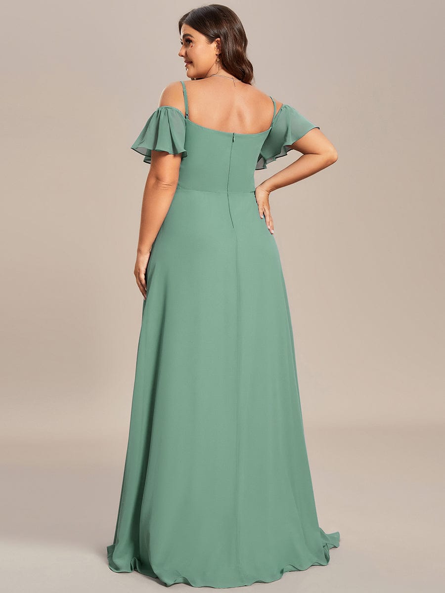 Custom Size Cold-Shoulder Floor Length Bridesmaid Dress with Side Slit #color_Green Bean