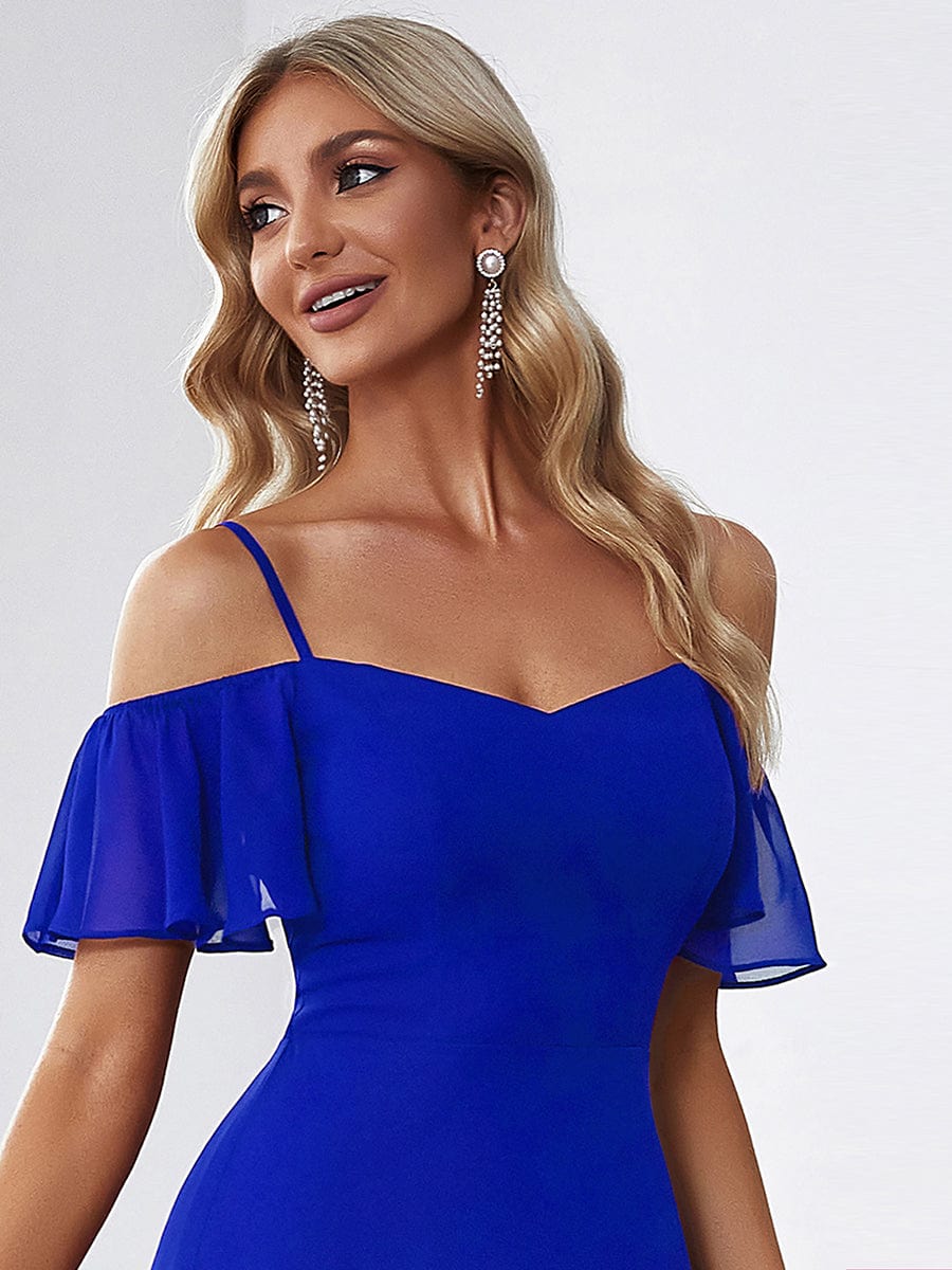Custom Size Cold-Shoulder Floor Length Bridesmaid Dress with Side Slit #color_Sapphire Blue
