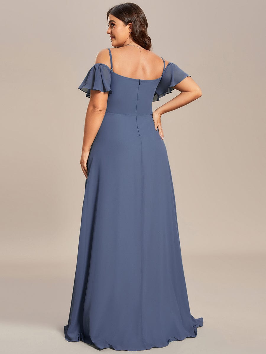 Custom Size Cold-Shoulder Floor Length Bridesmaid Dress with Side Slit #color_Stormy