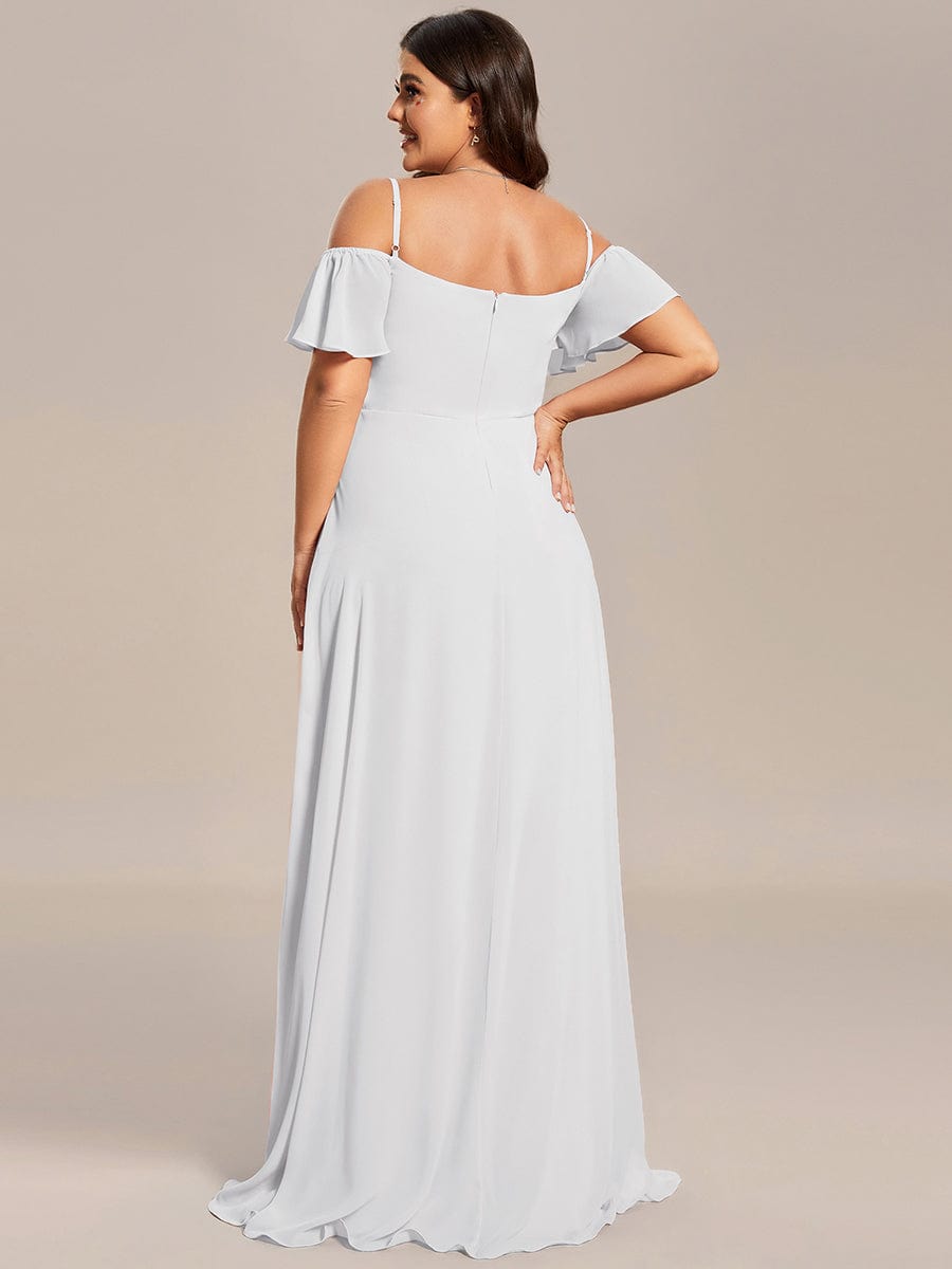 Custom Size Cold-Shoulder Floor Length Bridesmaid Dress with Side Slit #color_White