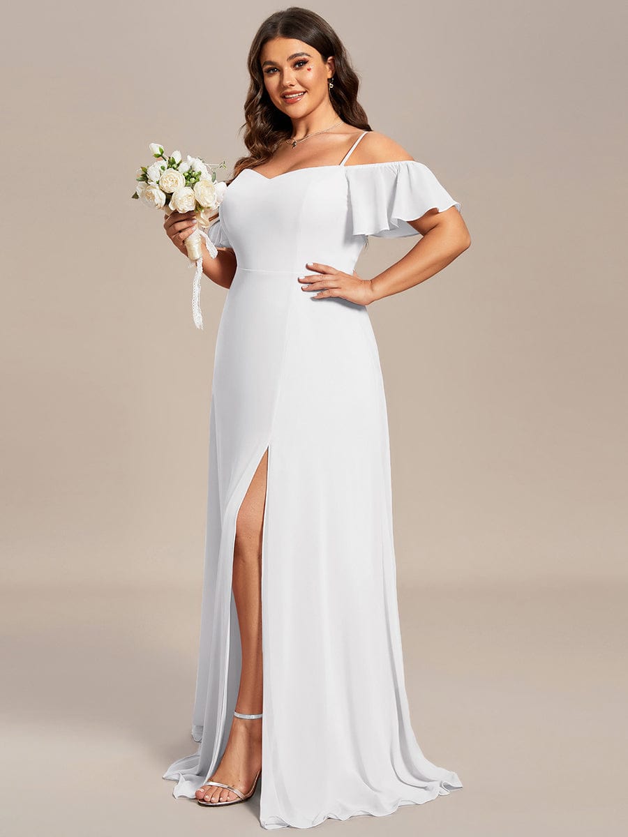 Custom Size Cold-Shoulder Floor Length Bridesmaid Dress with Side Slit #color_White