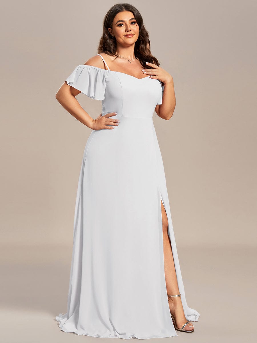 Custom Size Cold-Shoulder Floor Length Bridesmaid Dress with Side Slit #color_White