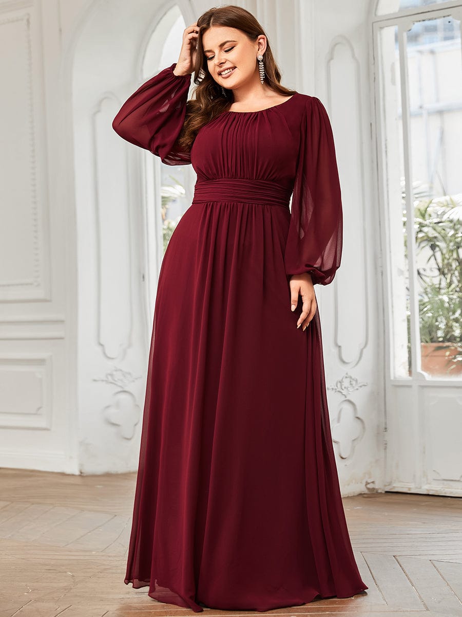 Plus Size Long Puff Sleeve Pleated Long A line Bridesmaid Dress Ever Pretty UK