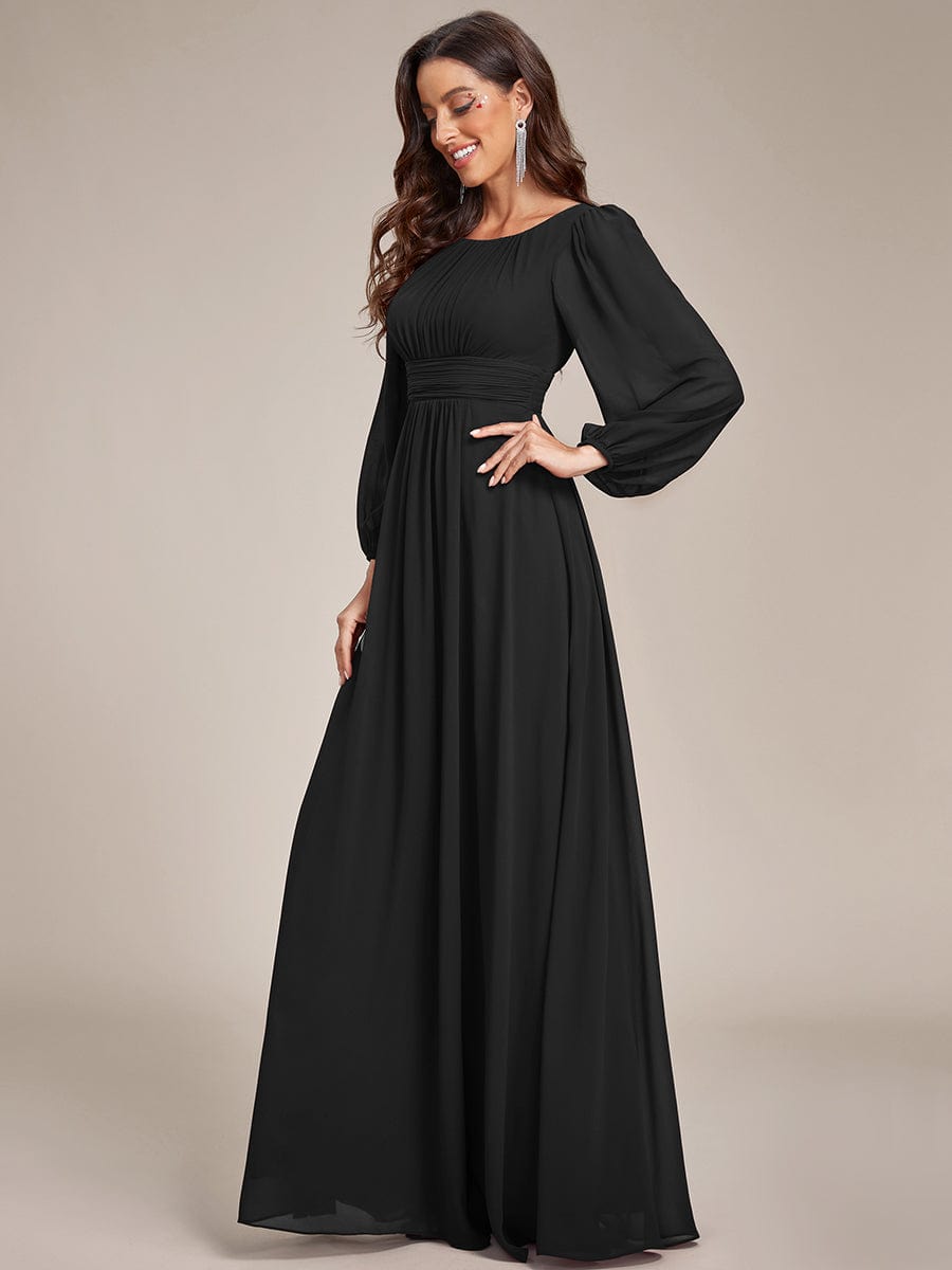 Chiffon Long Sleeve Pleated Floor Length Bridesmaid Dress #color_Black