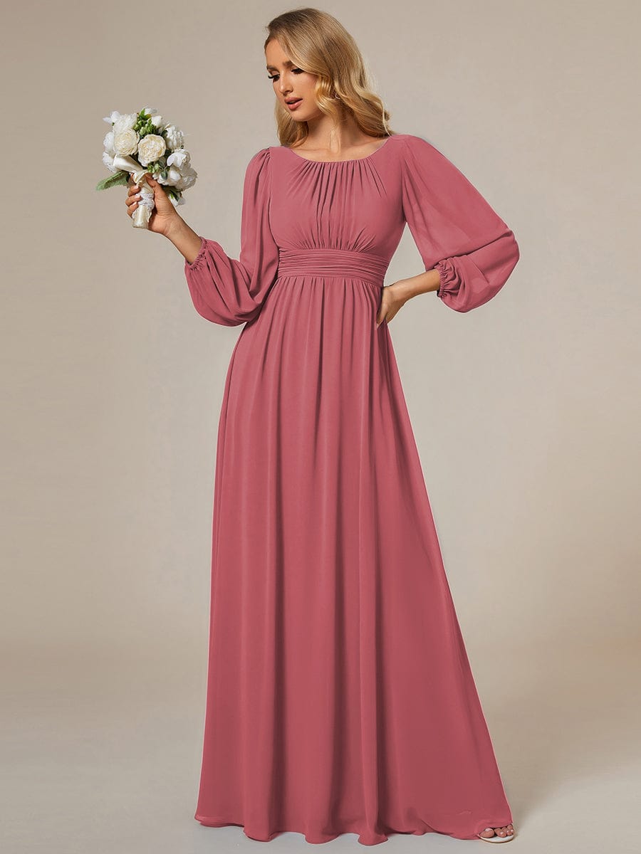 Custom Size See-Througth Puff Sleeve Chiffon Bridesmaid Dress #color_Cameo Brown