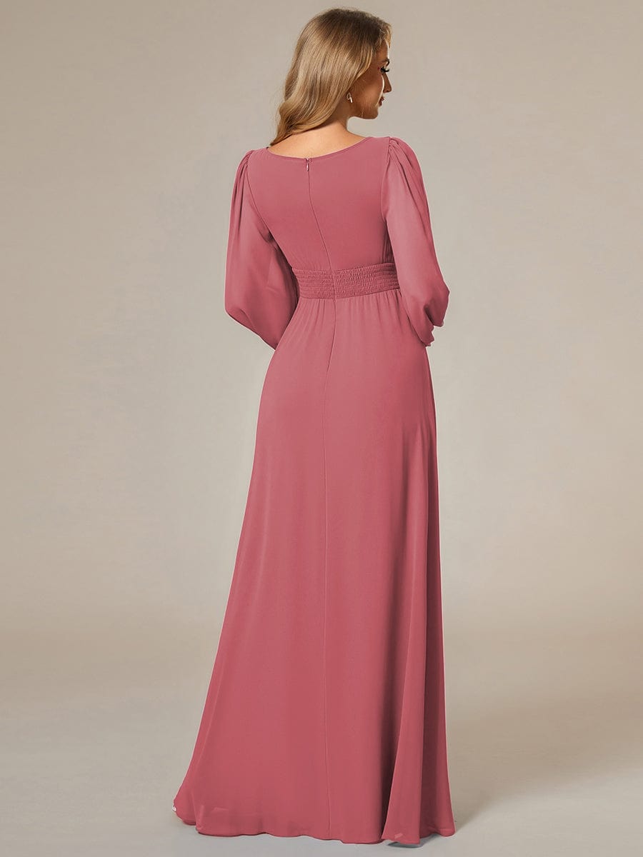 Custom Size See-Througth Puff Sleeve Chiffon Bridesmaid Dress #color_Cameo Brown