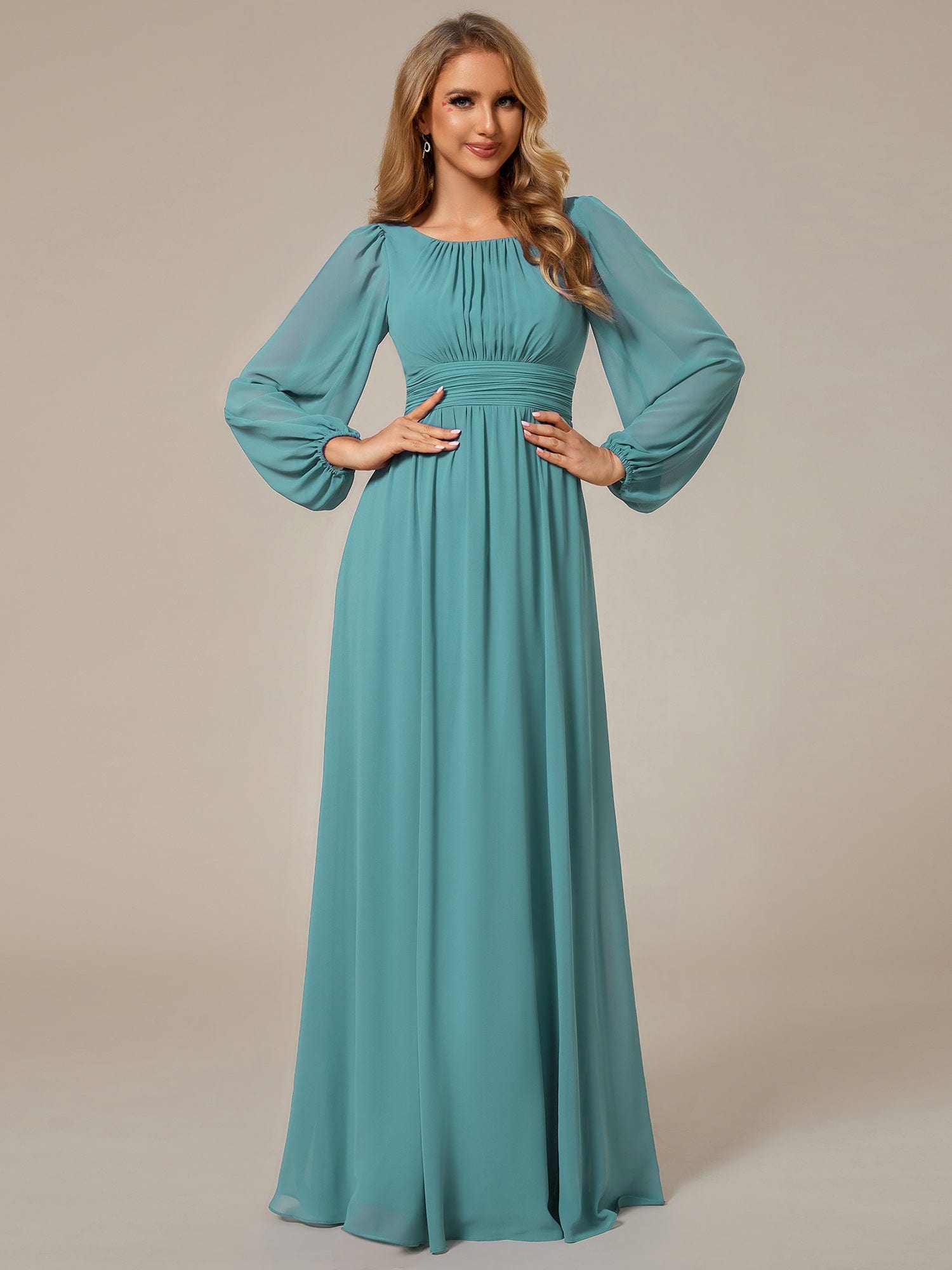 Custom Size See-Througth Puff Sleeve Chiffon Bridesmaid Dress #color_Dark Blue