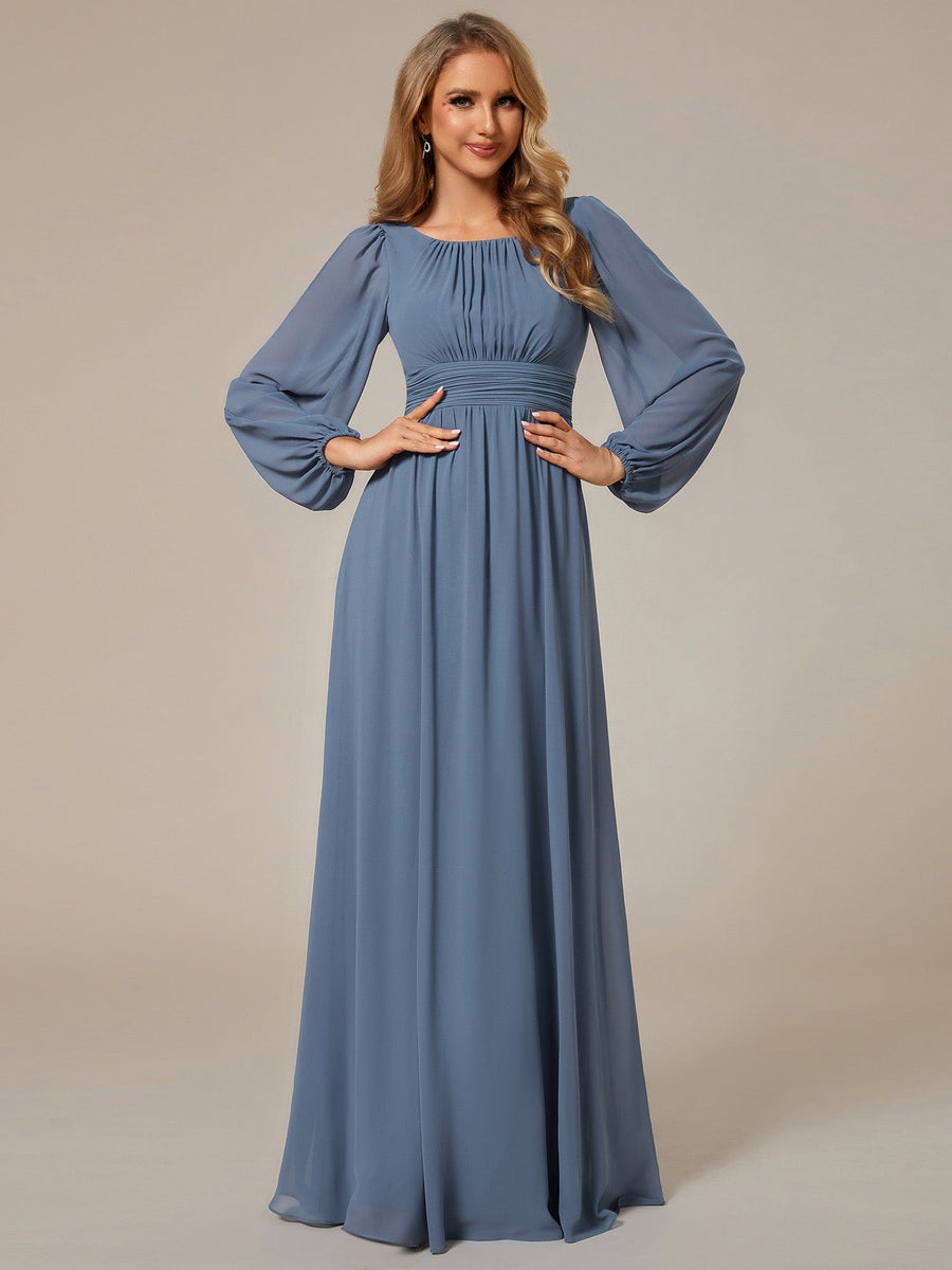 Custom Size See-Througth Puff Sleeve Chiffon Bridesmaid Dress #color_Dusty Blue