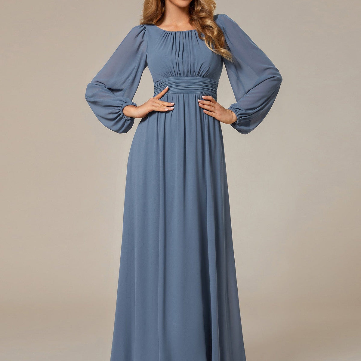 Custom Size Chiffon Puff Sleeve Empire Waist Bridesmaid Dress 