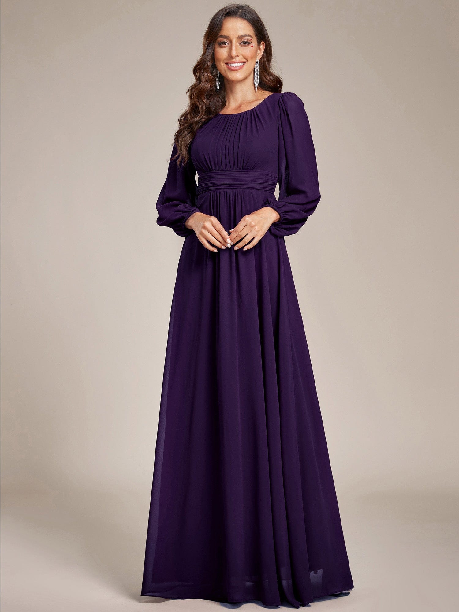 Custom Size See-Througth Puff Sleeve Chiffon Bridesmaid Dress #color_Dark Purple