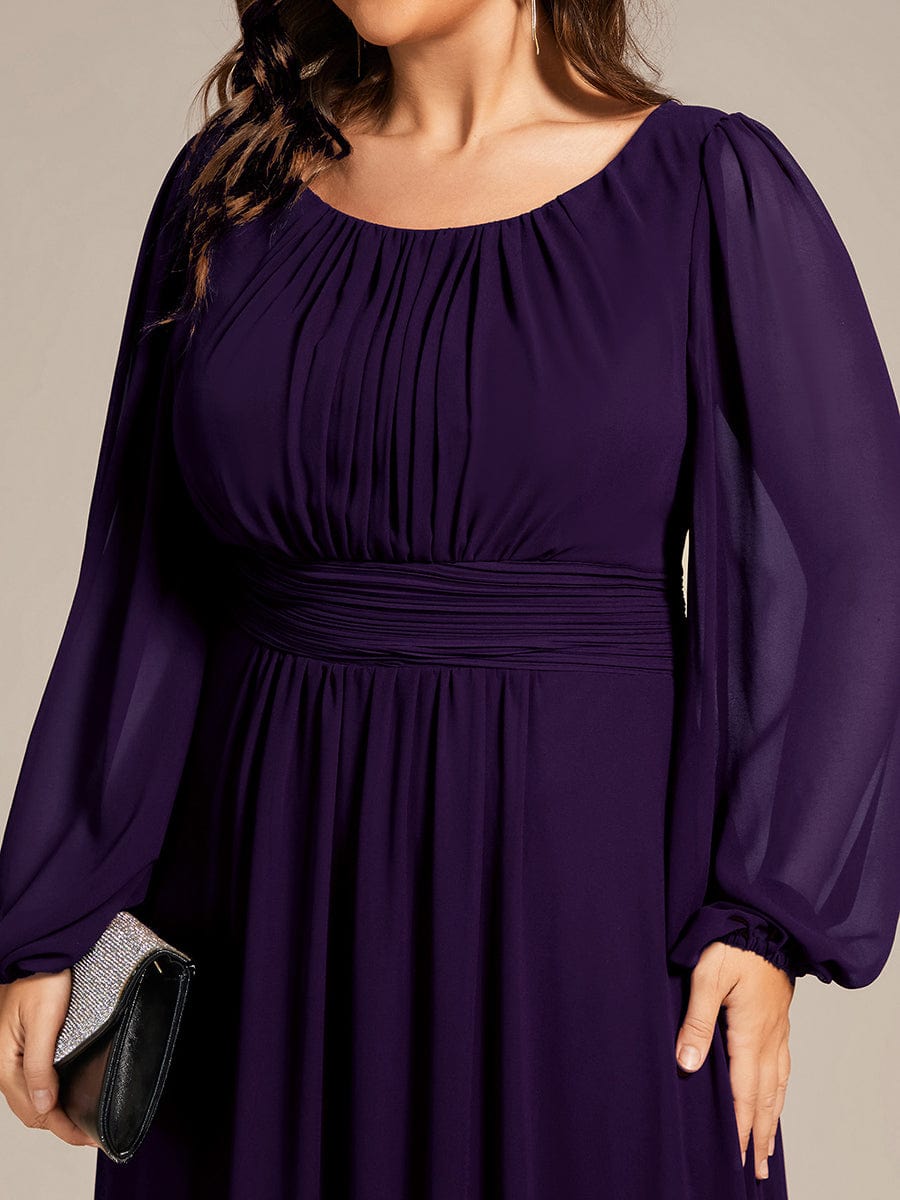 Chiffon Long Sleeve Pleated Floor Length Bridesmaid Dress #color_Dark Purple