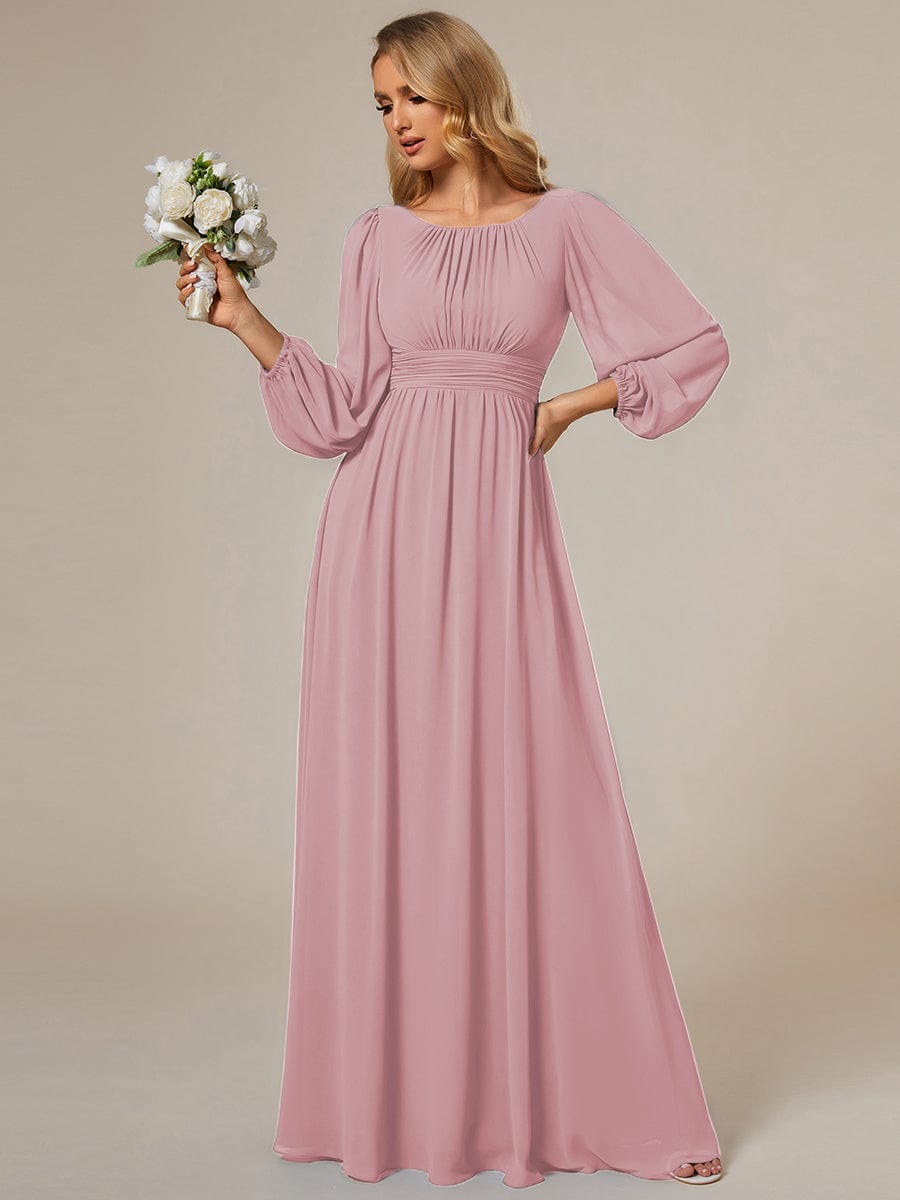 Custom Size See-Througth Puff Sleeve Chiffon Bridesmaid Dress #color_Dusty Rose