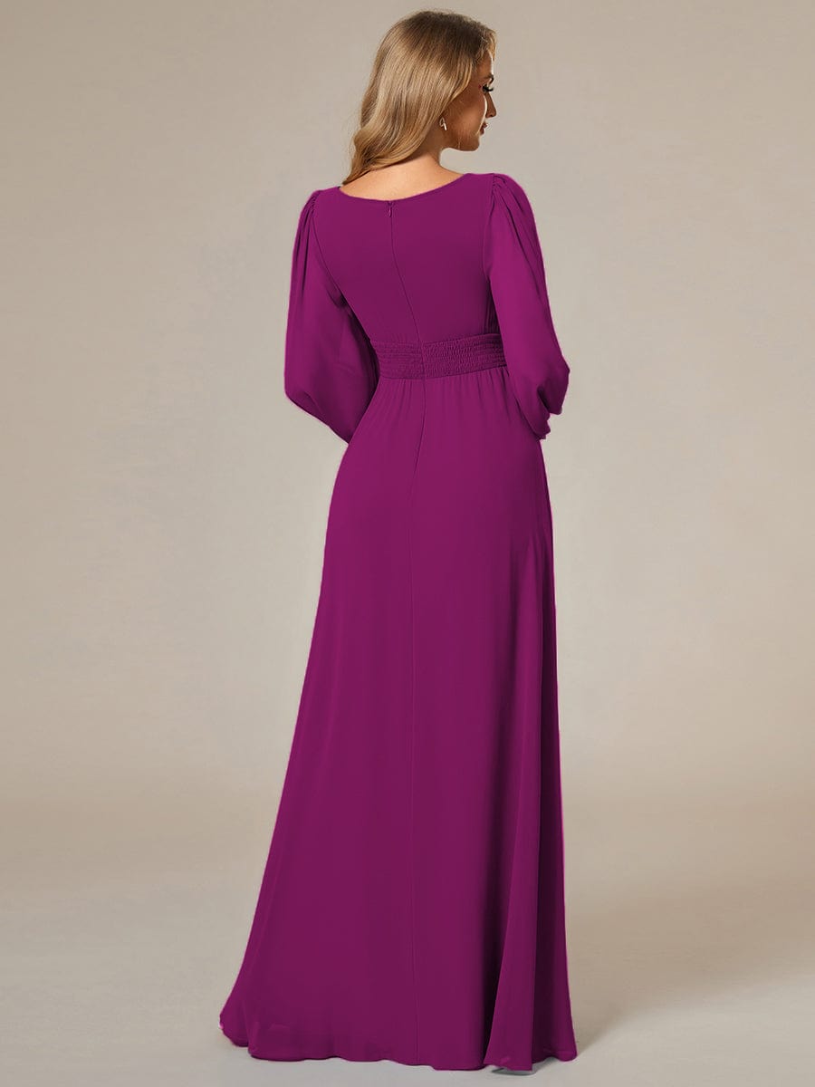 Custom Size See-Througth Puff Sleeve Chiffon Bridesmaid Dress #color_Fuchsia