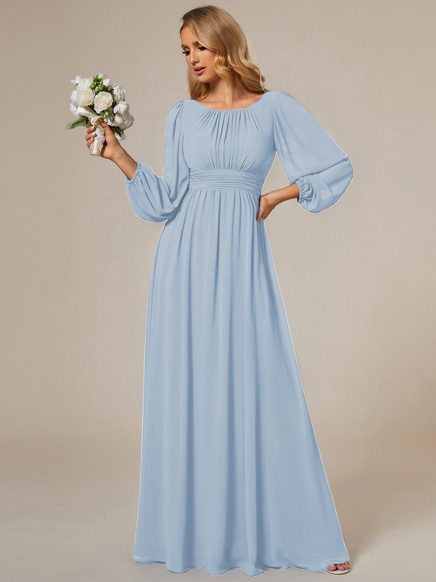 Custom Size See-Througth Puff Sleeve Chiffon Bridesmaid Dress #color_Ice Blue