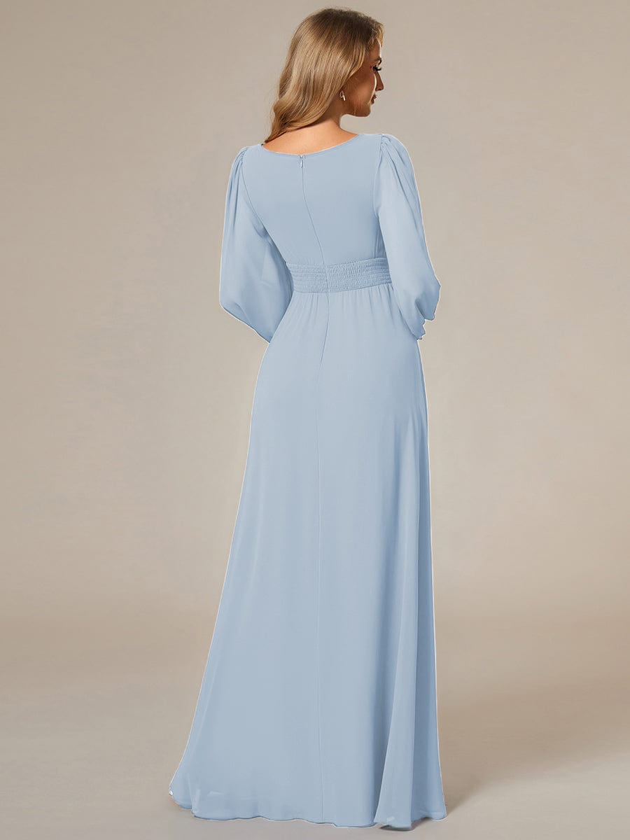 Custom Size See-Througth Puff Sleeve Chiffon Bridesmaid Dress #color_Ice Blue