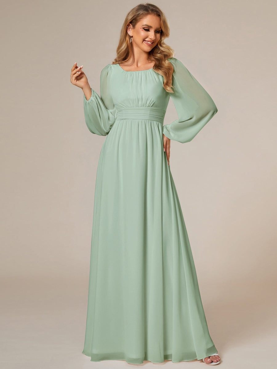 Custom Size See-Througth Puff Sleeve Chiffon Bridesmaid Dress #color_Mint Green