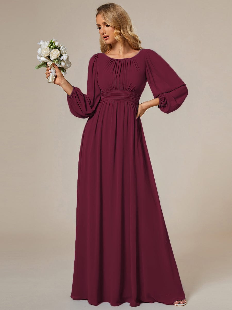 Custom Size See-Througth Puff Sleeve Chiffon Bridesmaid Dress #color_Mulberry