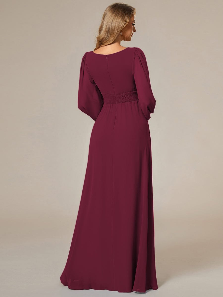 Custom Size See-Througth Puff Sleeve Chiffon Bridesmaid Dress #color_Mulberry