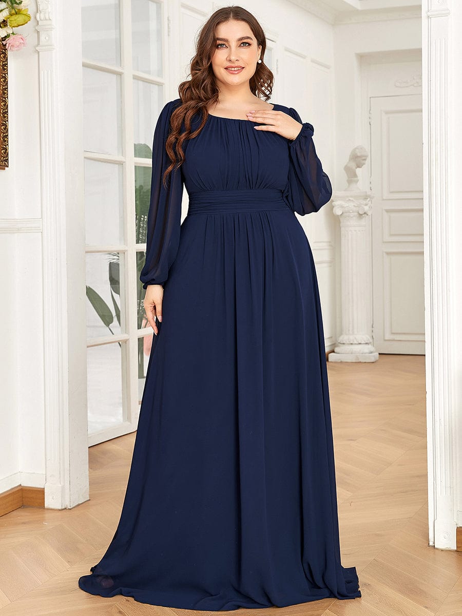 Custom Size See-Througth Puff Sleeve Chiffon Bridesmaid Dress #color_Navy Blue