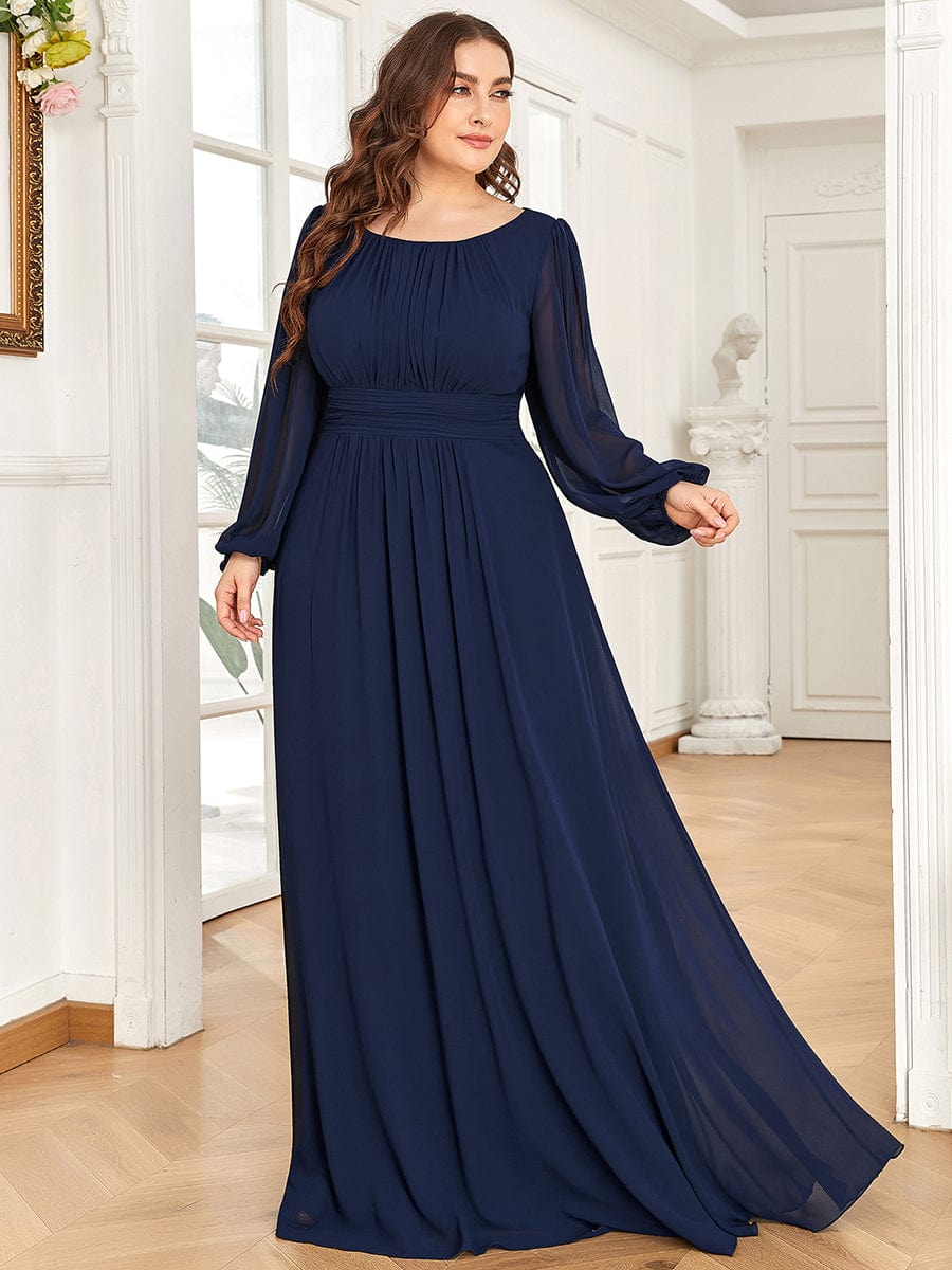 Custom Size See-Througth Puff Sleeve Chiffon Bridesmaid Dress #color_Navy Blue