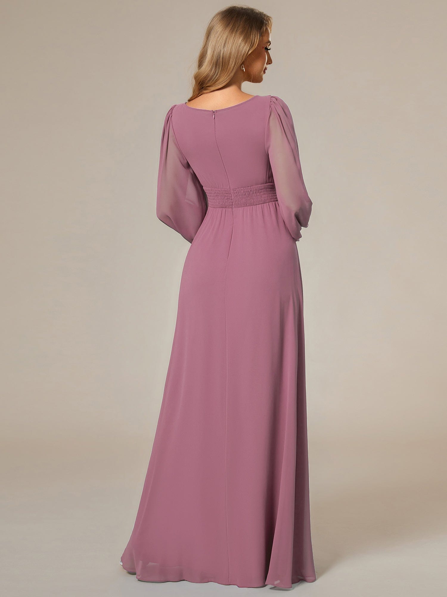 Custom Size See-Througth Puff Sleeve Chiffon Bridesmaid Dress #color_Purple Orchid