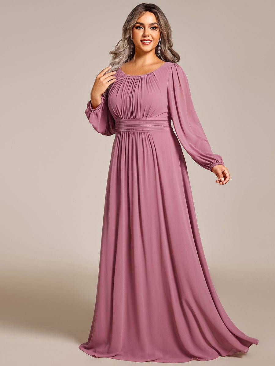 Plus Size Sheer Long Sleeve Pleated Floor Length Bridesmaid Dress #color_Purple Orchid