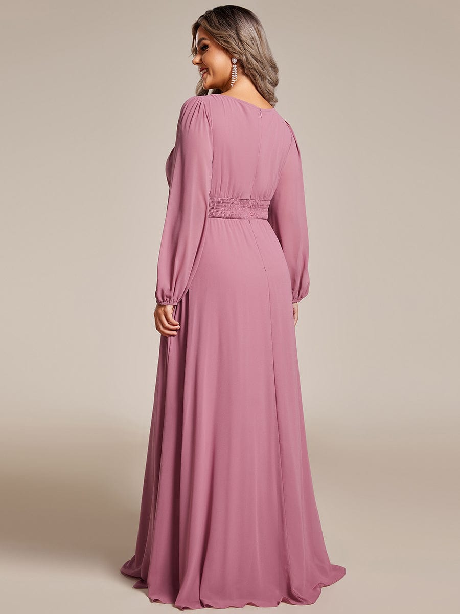 Plus Size Sheer Long Sleeve Pleated Floor Length Bridesmaid Dress #color_Purple Orchid