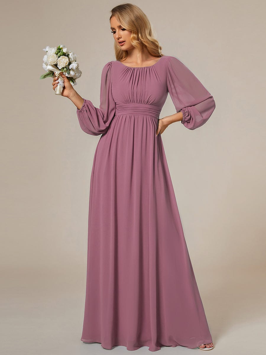 Chiffon Long Sleeve Pleated Floor Length Bridesmaid Dress #color_Purple Orchid