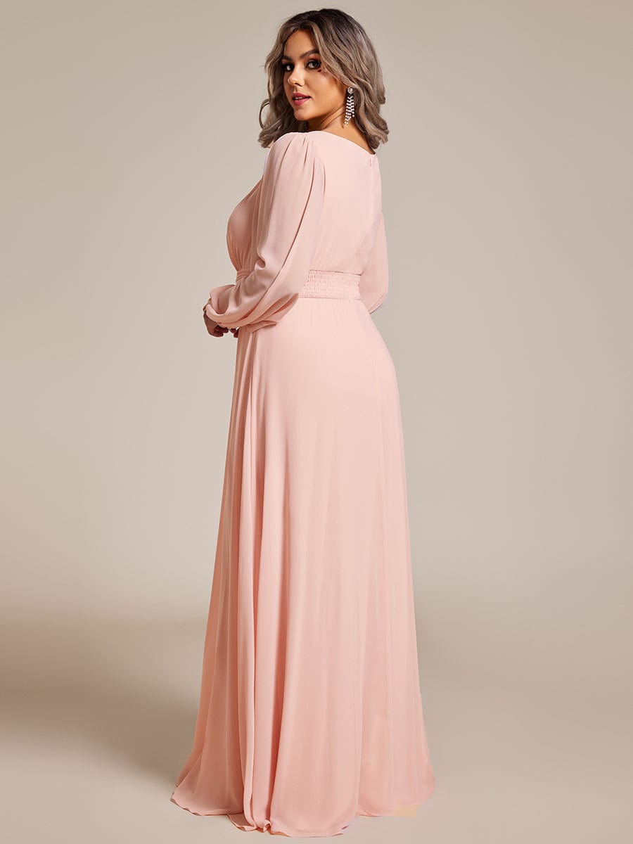 Chiffon Long Sleeve Pleated Floor Length Bridesmaid Dress #color_Pink