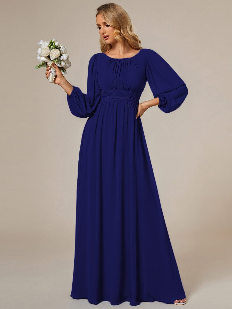 Custom Size See-Througth Puff Sleeve Chiffon Bridesmaid Dress #color_Royal Blue