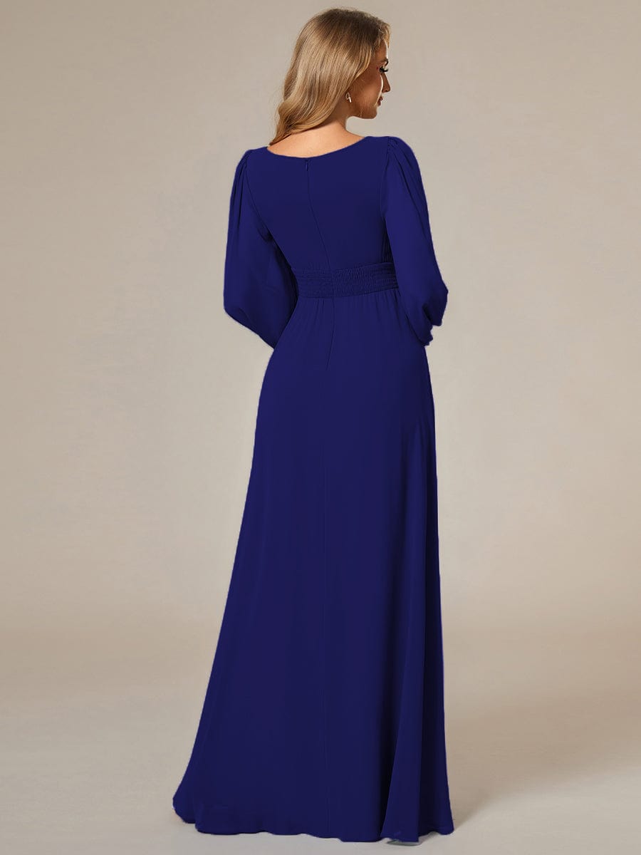 Custom Size See-Througth Puff Sleeve Chiffon Bridesmaid Dress #color_Royal Blue