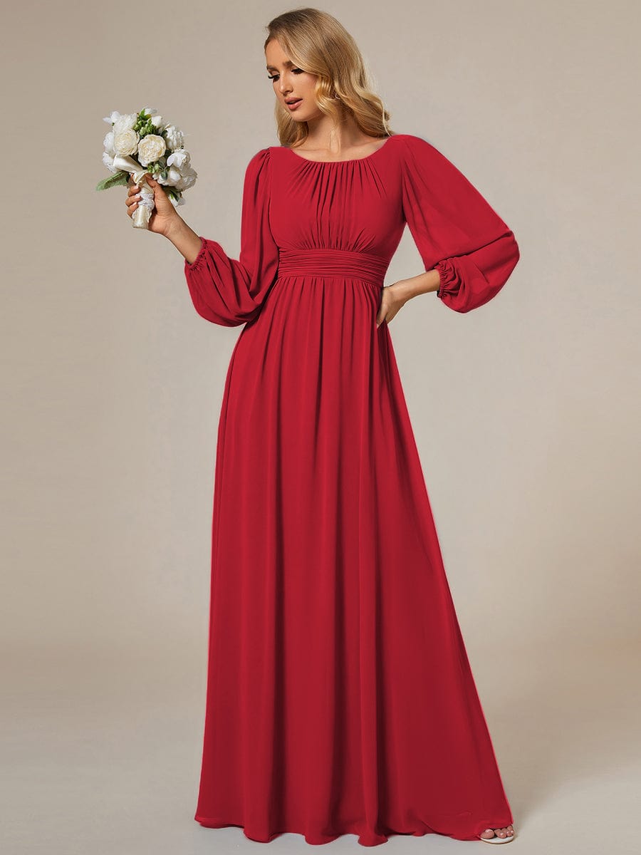 Custom Size See-Througth Puff Sleeve Chiffon Bridesmaid Dress #color_Red