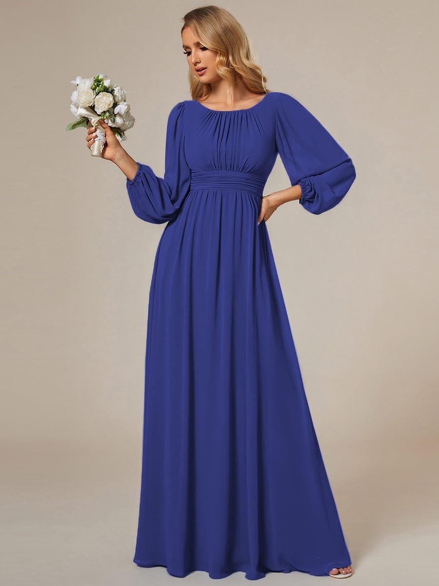 Custom Size See-Througth Puff Sleeve Chiffon Bridesmaid Dress #color_Sapphire Blue