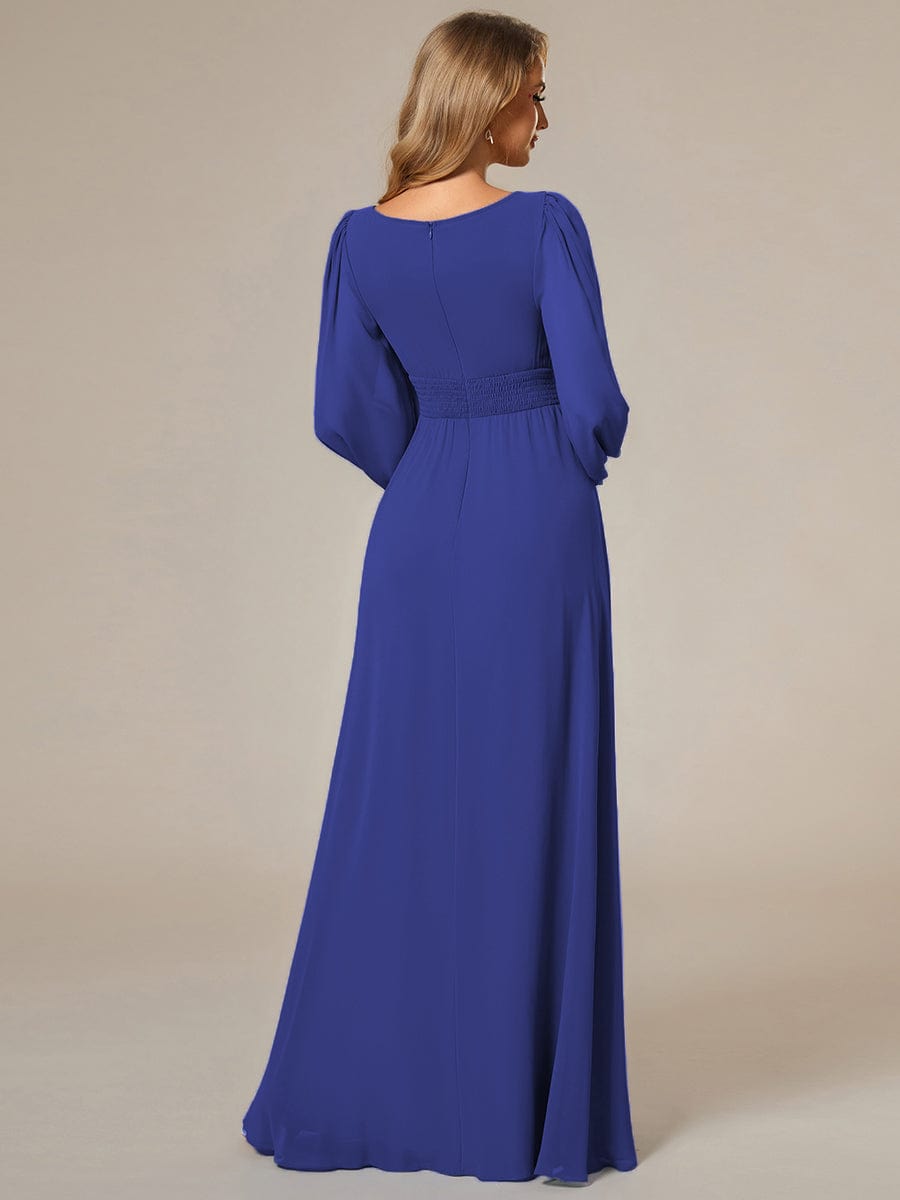 Custom Size See-Througth Puff Sleeve Chiffon Bridesmaid Dress #color_Sapphire Blue