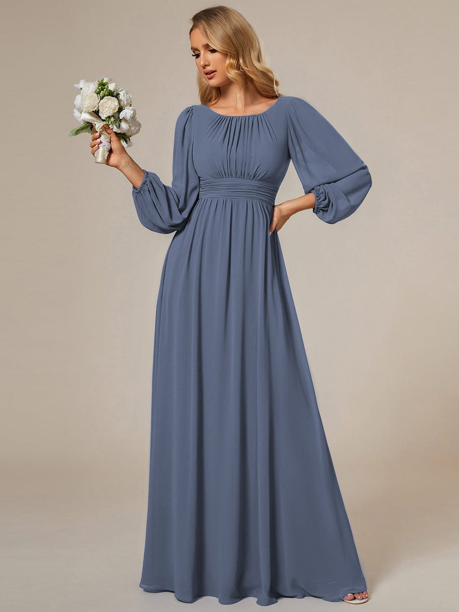 Custom Size See-Througth Puff Sleeve Chiffon Bridesmaid Dress #color_Stormy