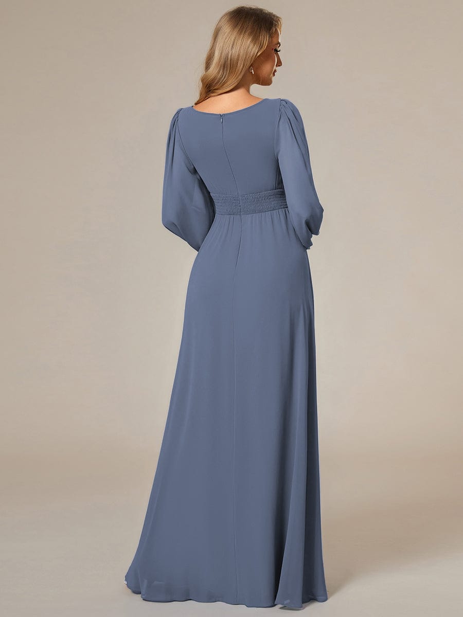 Custom Size See-Througth Puff Sleeve Chiffon Bridesmaid Dress #color_Stormy