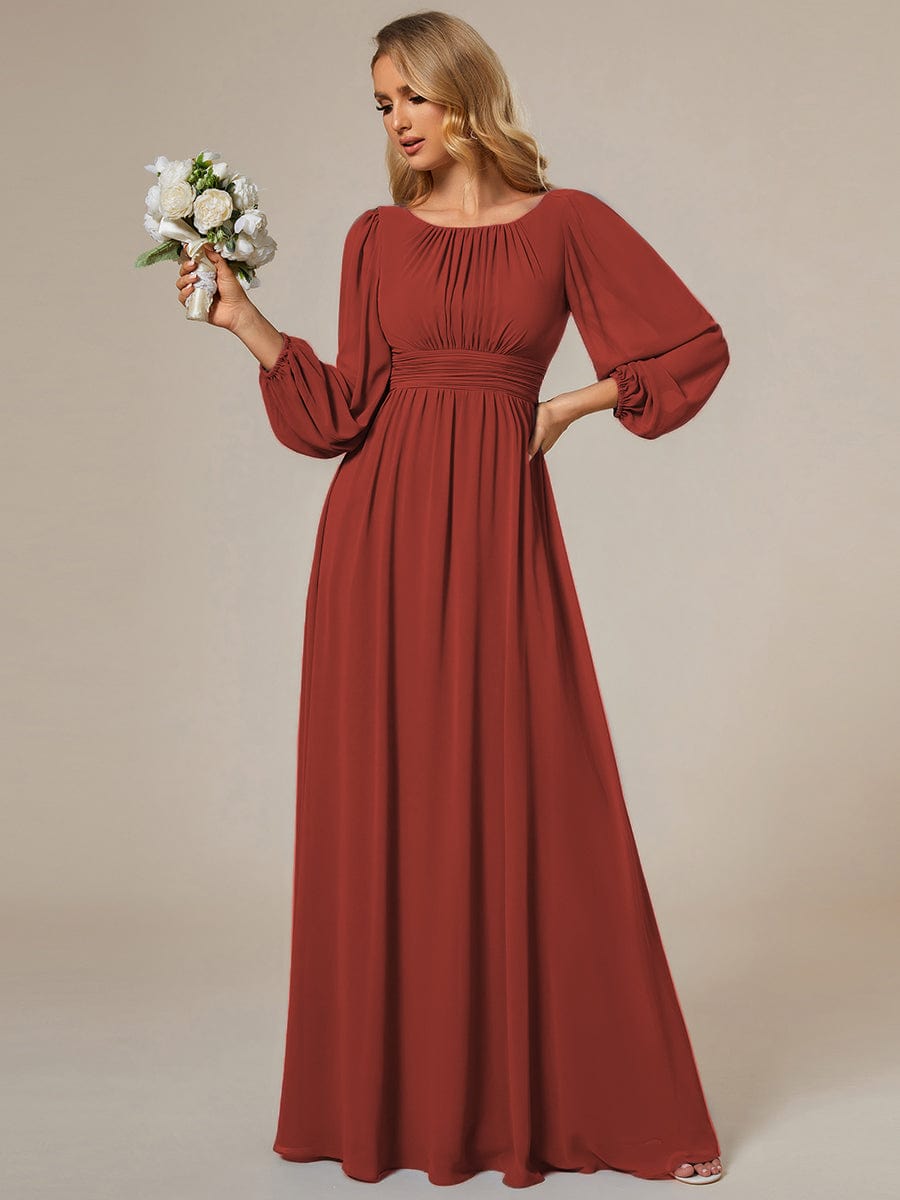 Custom Size See-Througth Puff Sleeve Chiffon Bridesmaid Dress #color_Vermilion