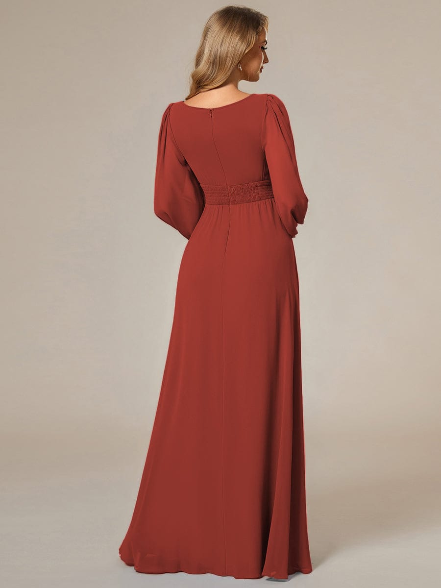 Custom Size See-Througth Puff Sleeve Chiffon Bridesmaid Dress #color_Vermilion