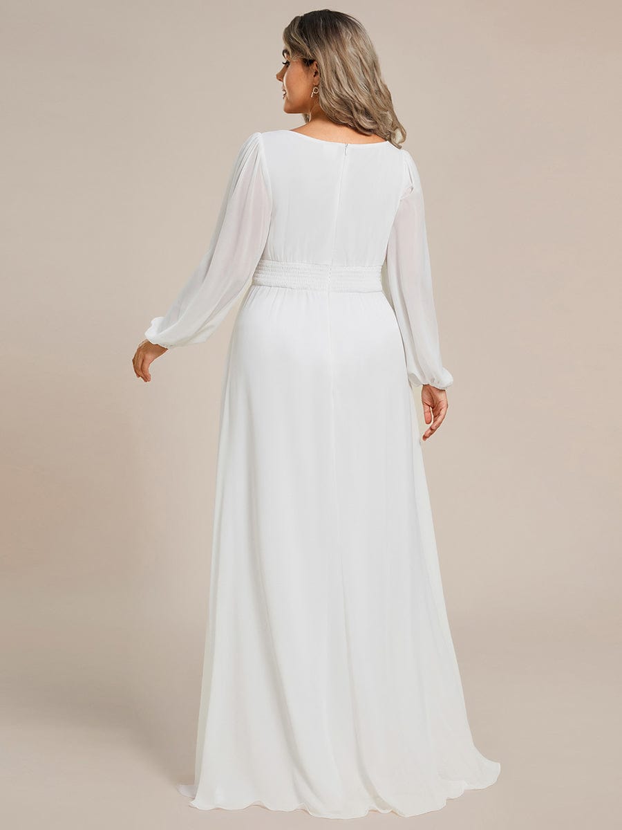 Chiffon Long Sleeve Pleated Floor Length Bridesmaid Dress #color_White