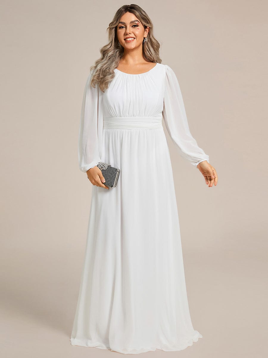 Chiffon Long Sleeve Pleated Floor Length Bridesmaid Dress #color_White