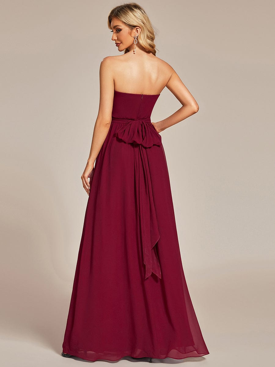 Multiway Chiffon Pleated Strapless Floor Length Bridesmaid Dress #color_Burgundy