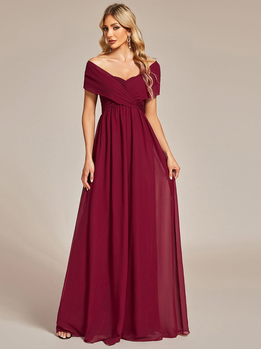 Multiway Chiffon Pleated Strapless Floor Length Bridesmaid Dress #color_Burgundy