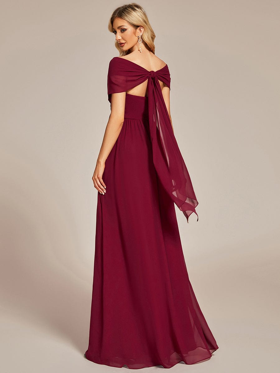 Multiway Chiffon Pleated Strapless Floor Length Bridesmaid Dress #color_Burgundy