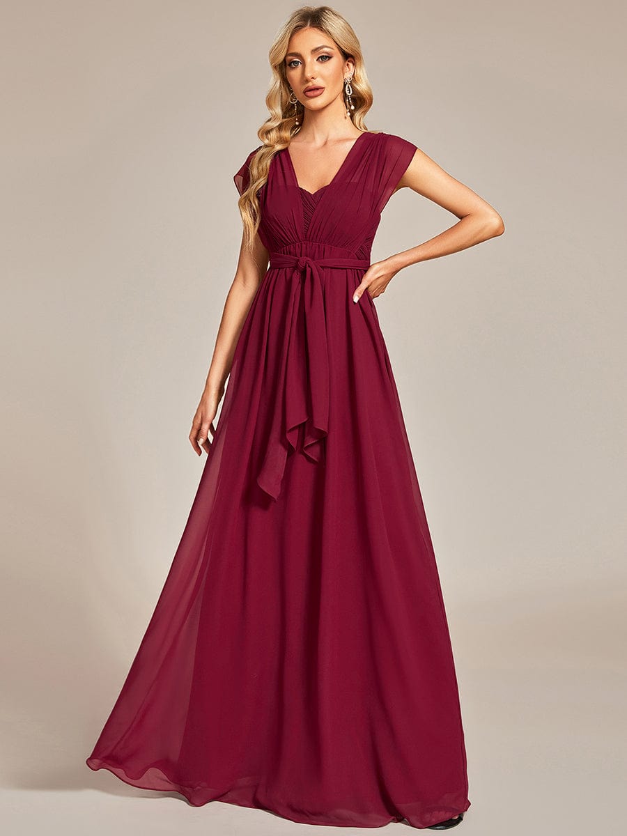 Multiway Chiffon Pleated Strapless Floor Length Bridesmaid Dress #color_Burgundy