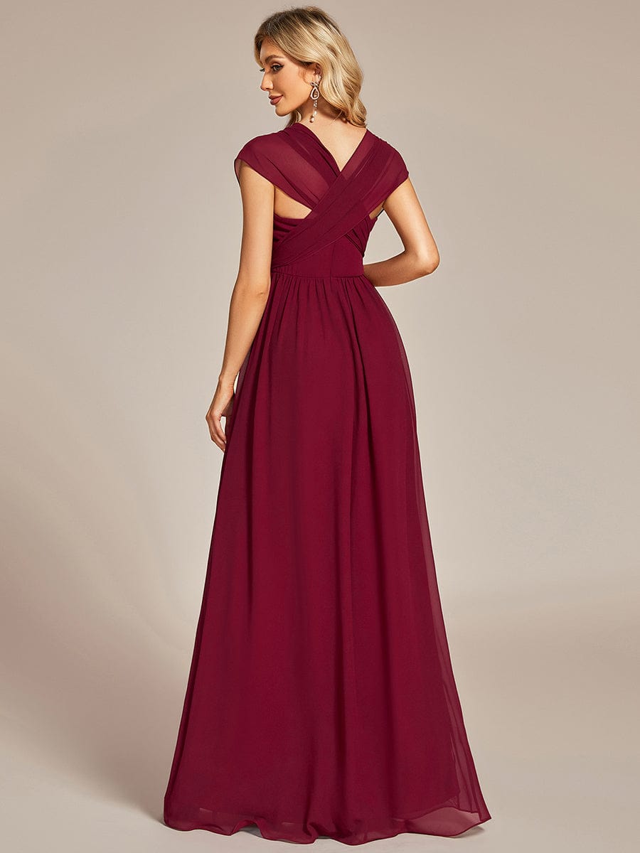 Multiway Chiffon Pleated Strapless Floor Length Bridesmaid Dress #color_Burgundy