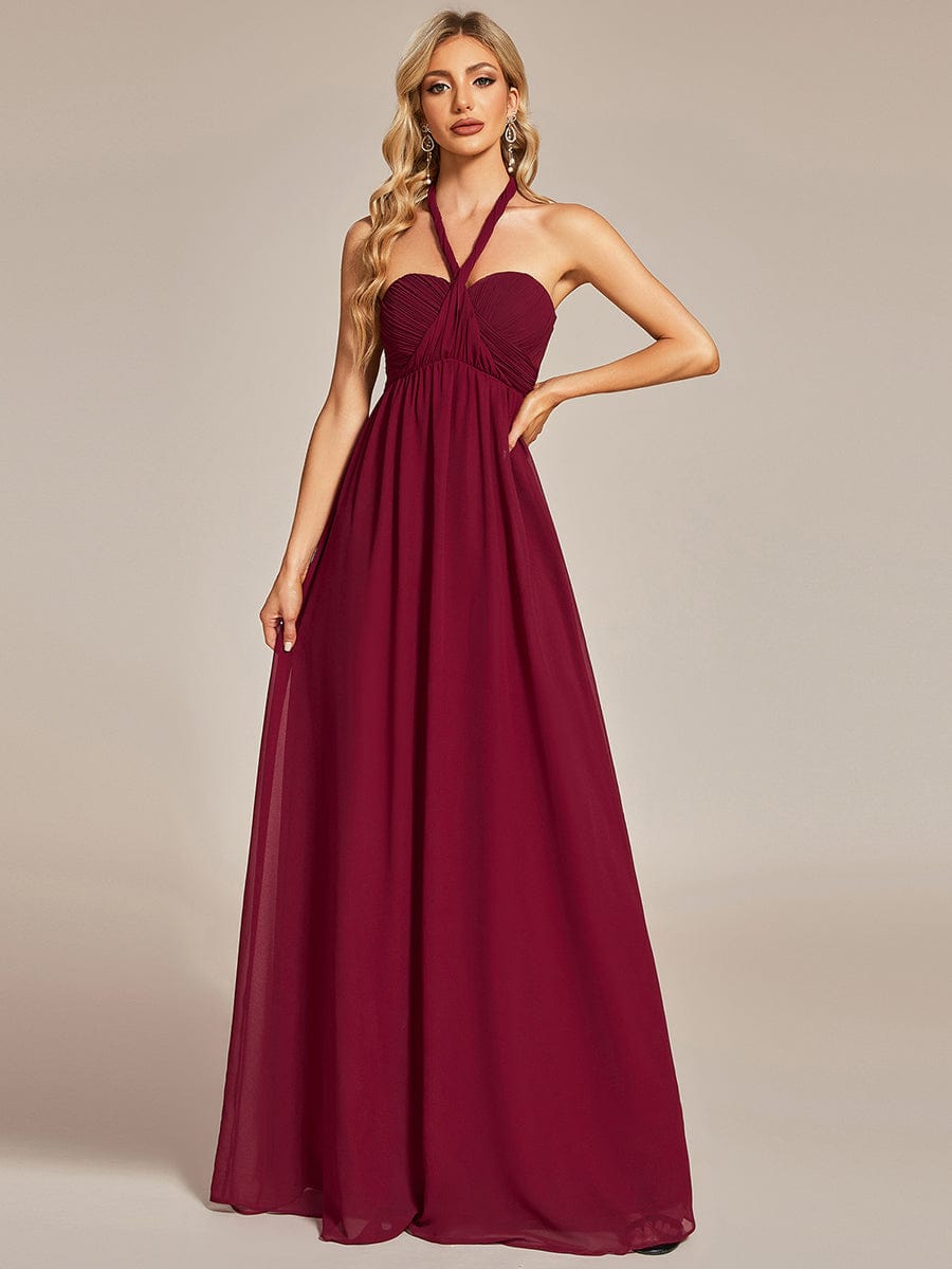 Multiway Chiffon Pleated Strapless Floor Length Bridesmaid Dress #color_Burgundy